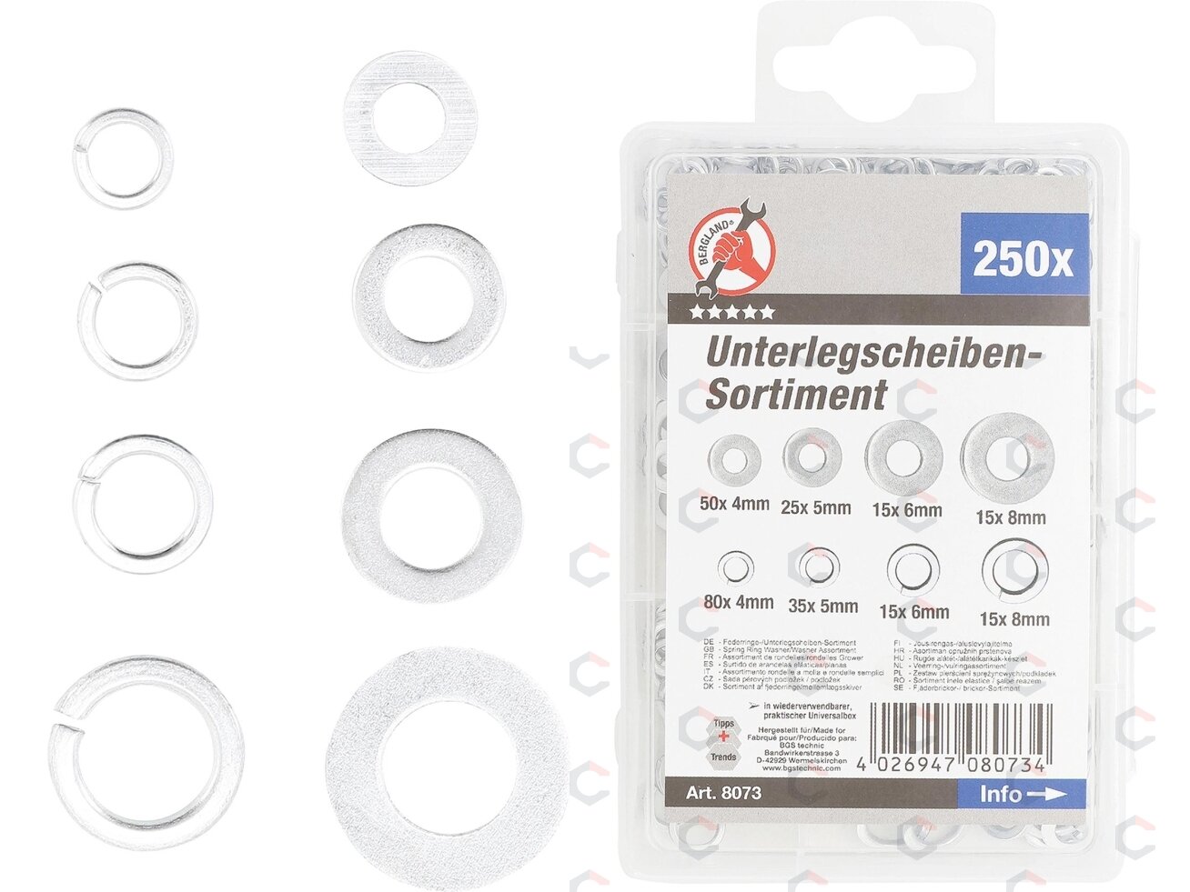 Tarpinių asortimentas | Ø 4 - 8 mm | 250 vnt. (8073) 2 Tarpinių asortimentas | Ø 4 - 8 mm | 250 vnt. (8073) 2