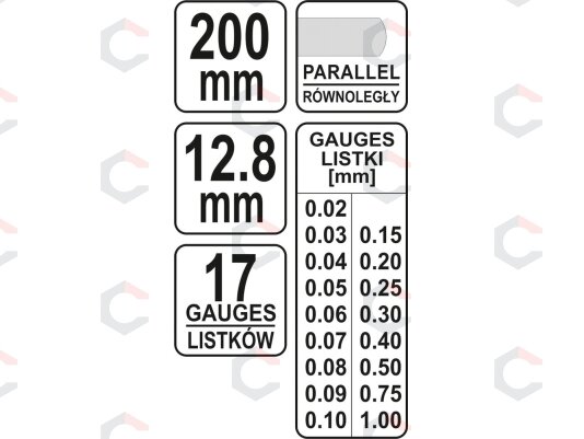 Tarpumačiai pailginti | 17 lapelių | 0,02-1 mm | 200 mm (YT-7221) 2 Tarpumačiai pailginti | 17 lapelių | 0,02-1 mm | 200 mm (YT-7221) 2