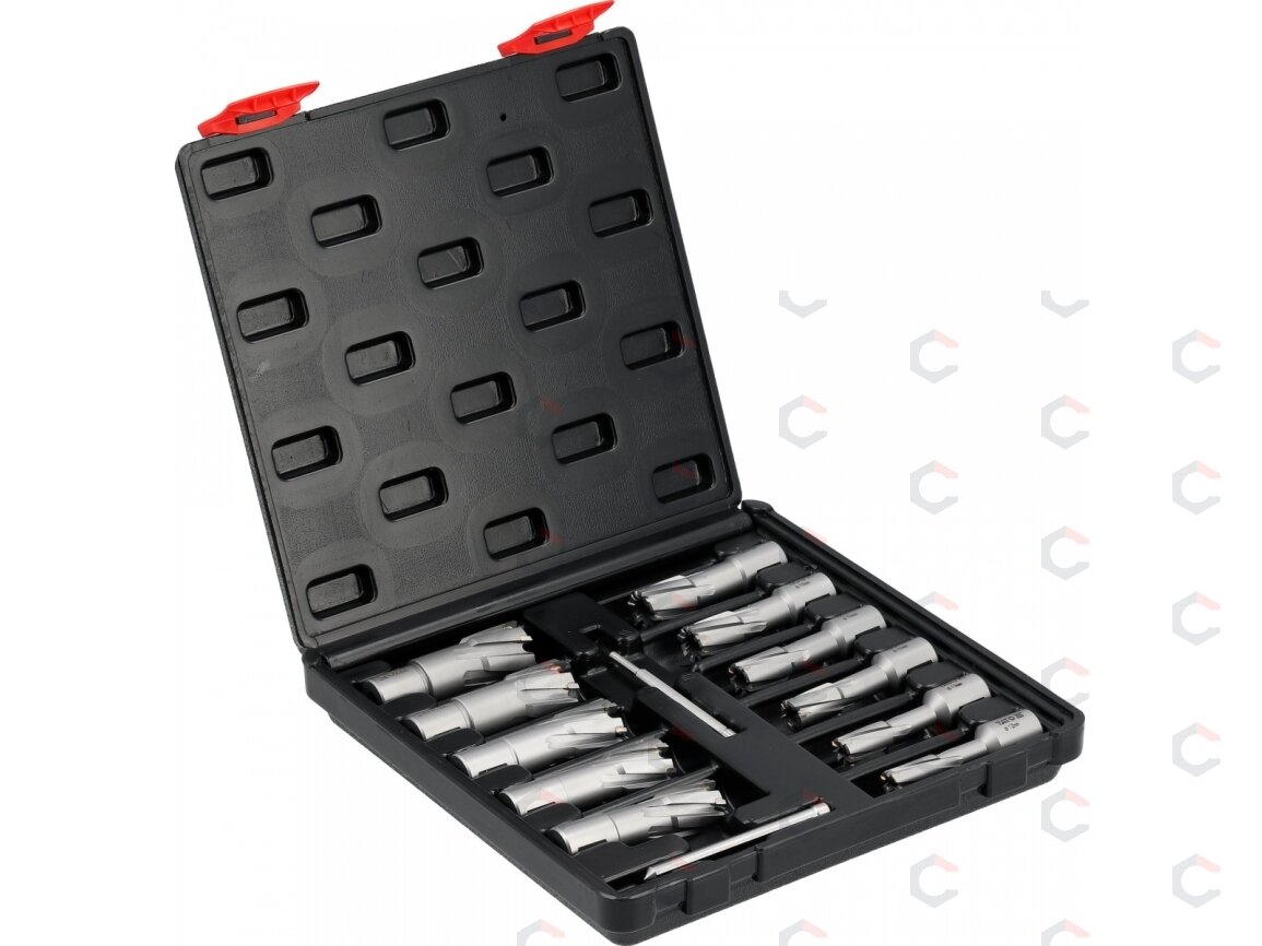 TCT karūninių grąžtų rinkinys magnetinėms gręžimo staklėms 12–27 mm, 13 vnt. (YT-43413) TCT karūninių grąžtų rinkinys magnetinėms gręžimo staklėms 12–27 mm, 13 vnt. (YT-43413)