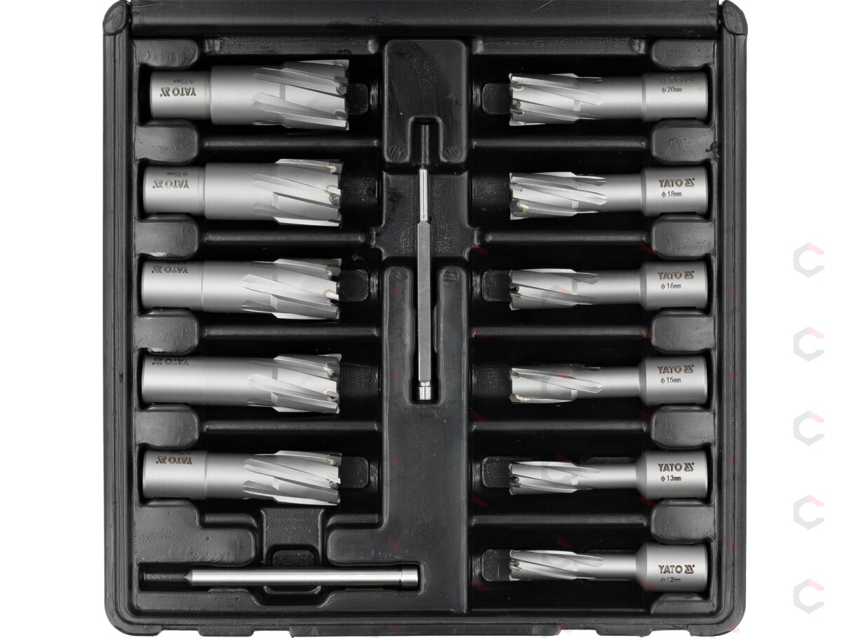 TCT karūninių grąžtų rinkinys magnetinėms gręžimo staklėms 12–27 mm, 13 vnt. (YT-43413) 1 TCT karūninių grąžtų rinkinys magnetinėms gręžimo staklėms 12–27 mm, 13 vnt. (YT-43413) 1