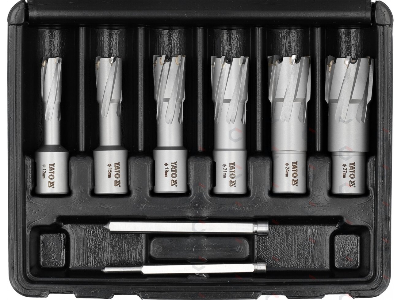 TCT karūninių grąžtų rinkinys magnetinėms gręžimo staklėms 12–27 mm, 8 vnt. (YT-43410) 1 TCT karūninių grąžtų rinkinys magnetinėms gręžimo staklėms 12–27 mm, 8 vnt. (YT-43410) 1