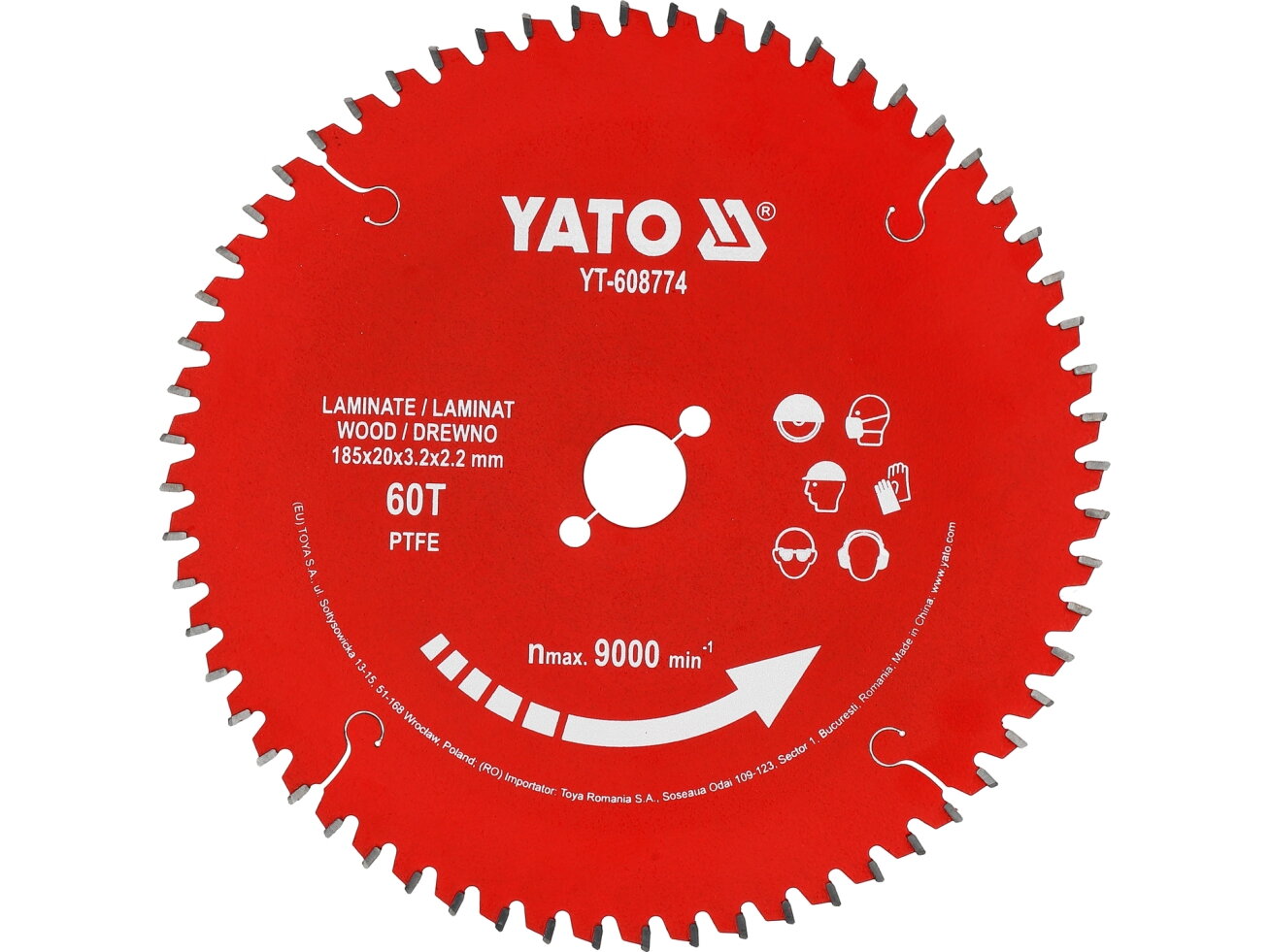 TCT pjovimo diskas laminatui su PTFE danga YATO | 185 × 20 mm | 60 dantų (YT-608774) 1 TCT pjovimo diskas laminatui su PTFE danga YATO | 185 × 20 mm | 60 dantų (YT-608774) 1