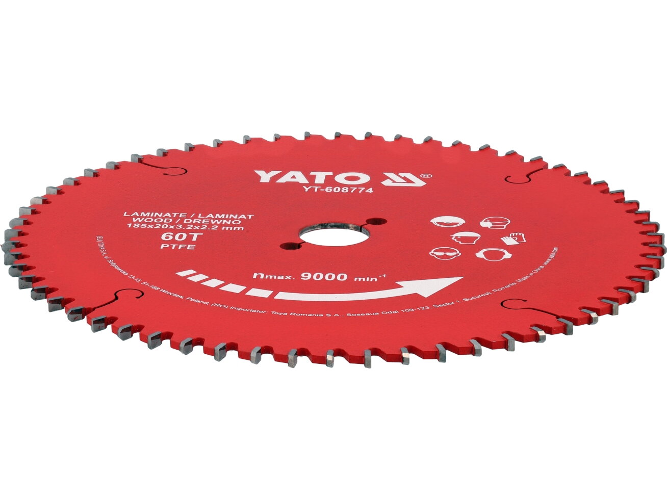 TCT pjovimo diskas laminatui su PTFE danga YATO | 185 × 20 mm | 60 dantų (YT-608774) TCT pjovimo diskas laminatui su PTFE danga YATO | 185 × 20 mm | 60 dantų (YT-608774)