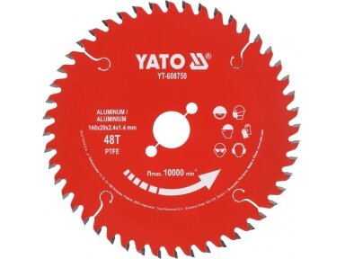 Pjovimo diskas aliuminiui YATO TCT | PTFE | 165 × 20 mm | 48 dantys (YT-608751) Pjovimo diskas aliuminiui YATO TCT | PTFE | 165 × 20 mm | 48 dantys (YT-608751)