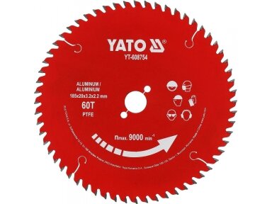 TCT pjovimo diskas aliuminiui su PTFE danga, 185 × 20 mm, 60 dantų YATO (YT-608754)