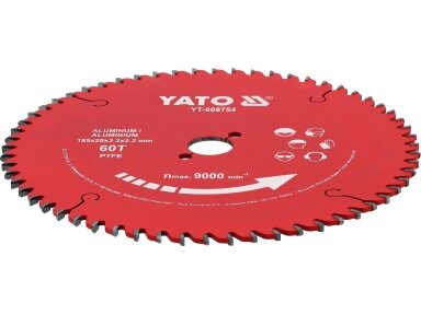 TCT pjovimo diskas aliuminiui su PTFE danga, 185 × 20 mm, 60 dantų YATO (YT-608754)