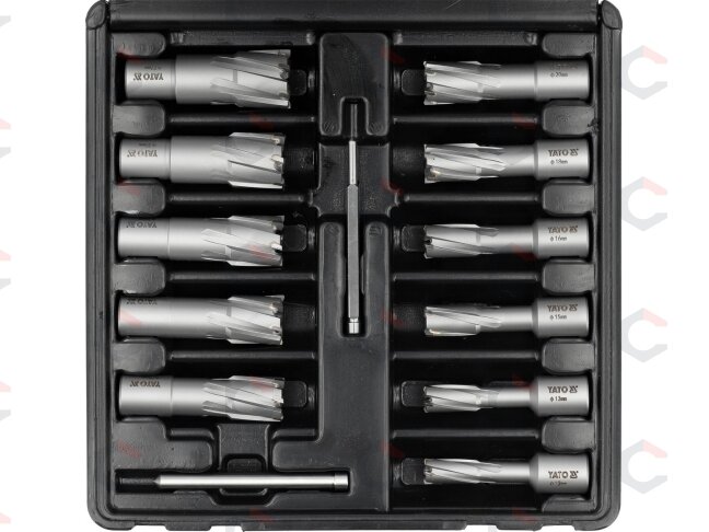 TCT karūninių grąžtų rinkinys magnetinėms gręžimo staklėms 12–27 mm, 13 vnt. (YT-43413) 1 TCT karūninių grąžtų rinkinys magnetinėms gręžimo staklėms 12–27 mm, 13 vnt. (YT-43413) 1