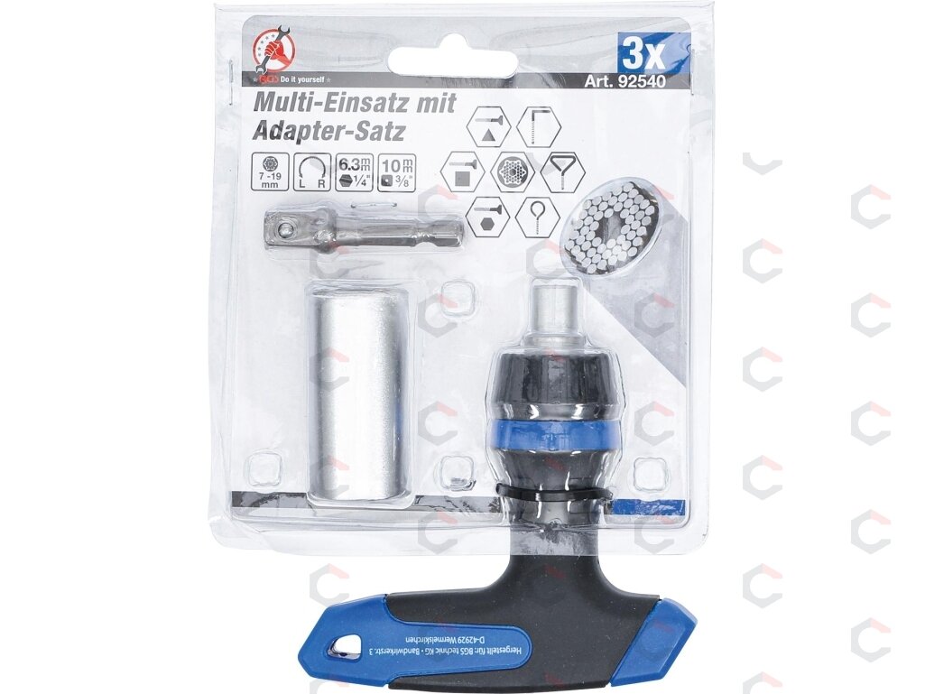 Terkšlinė rankena su daugiafunkcine galvute | 10 mm (3/8") | 7 - 19 mm | 3 vnt. (92540) 3 Terkšlinė rankena su daugiafunkcine galvute | 10 mm (3/8") | 7 - 19 mm | 3 vnt. (92540) 3