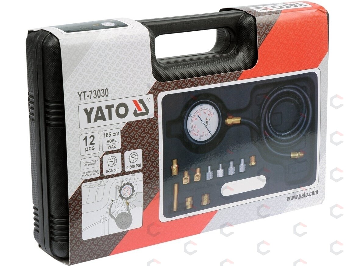 Tepalo slėgio matuoklis | su adapteriais | 0-500 PSI/0-35 Bar | 12 vnt. (YT-73030) 4 Tepalo slėgio matuoklis | su adapteriais | 0-500 PSI/0-35 Bar | 12 vnt. (YT-73030) 4