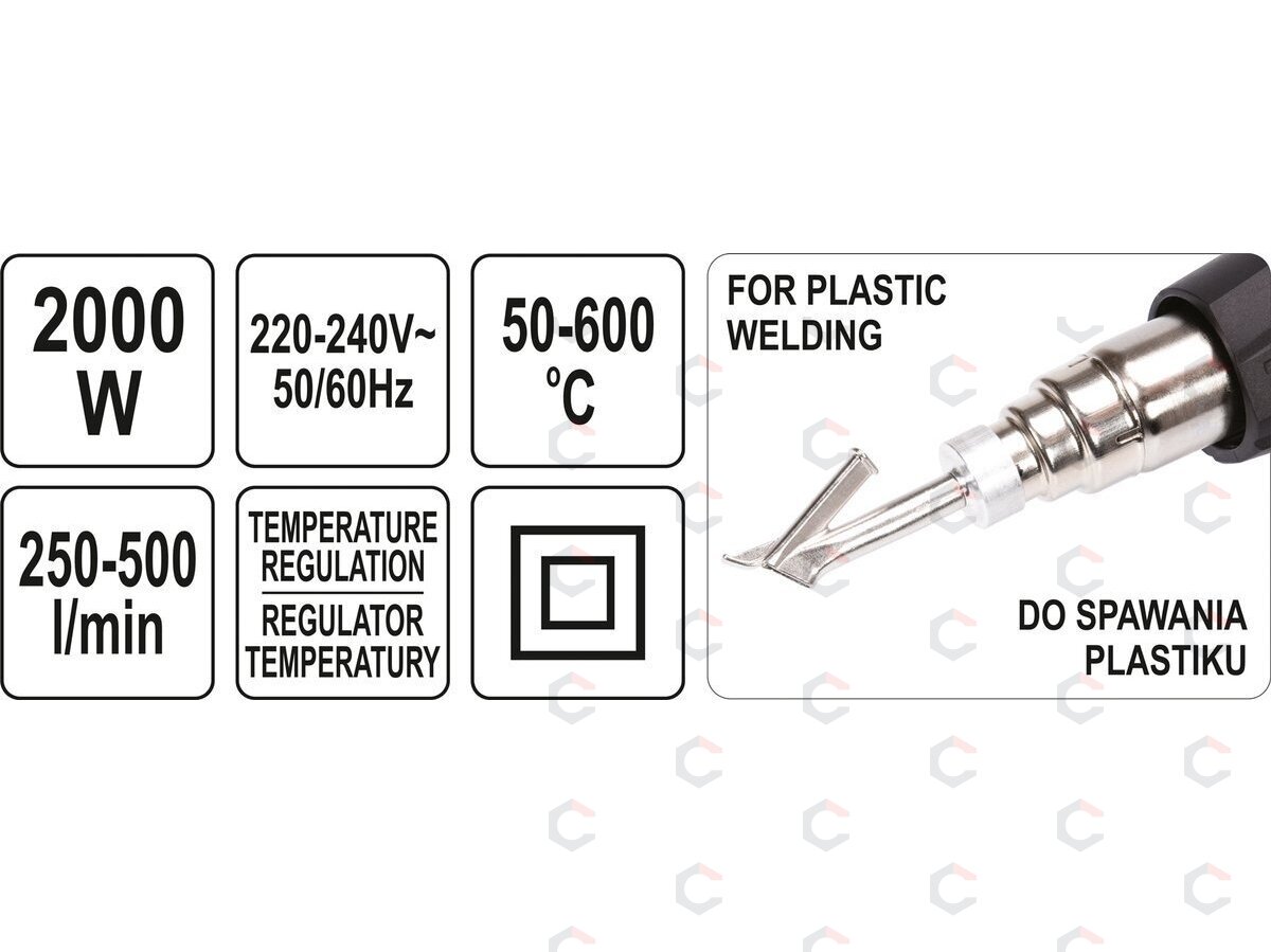 Techninis kaitinimo fenas/orpūtė | plastiko litavimo funkcija | temperatūros reguliavimas | 2000 W (YT-82295) 7 Techninis kaitinimo fenas/orpūtė | plastiko litavimo funkcija | temperatūros reguliavimas | 2000 W (YT-82295) 7