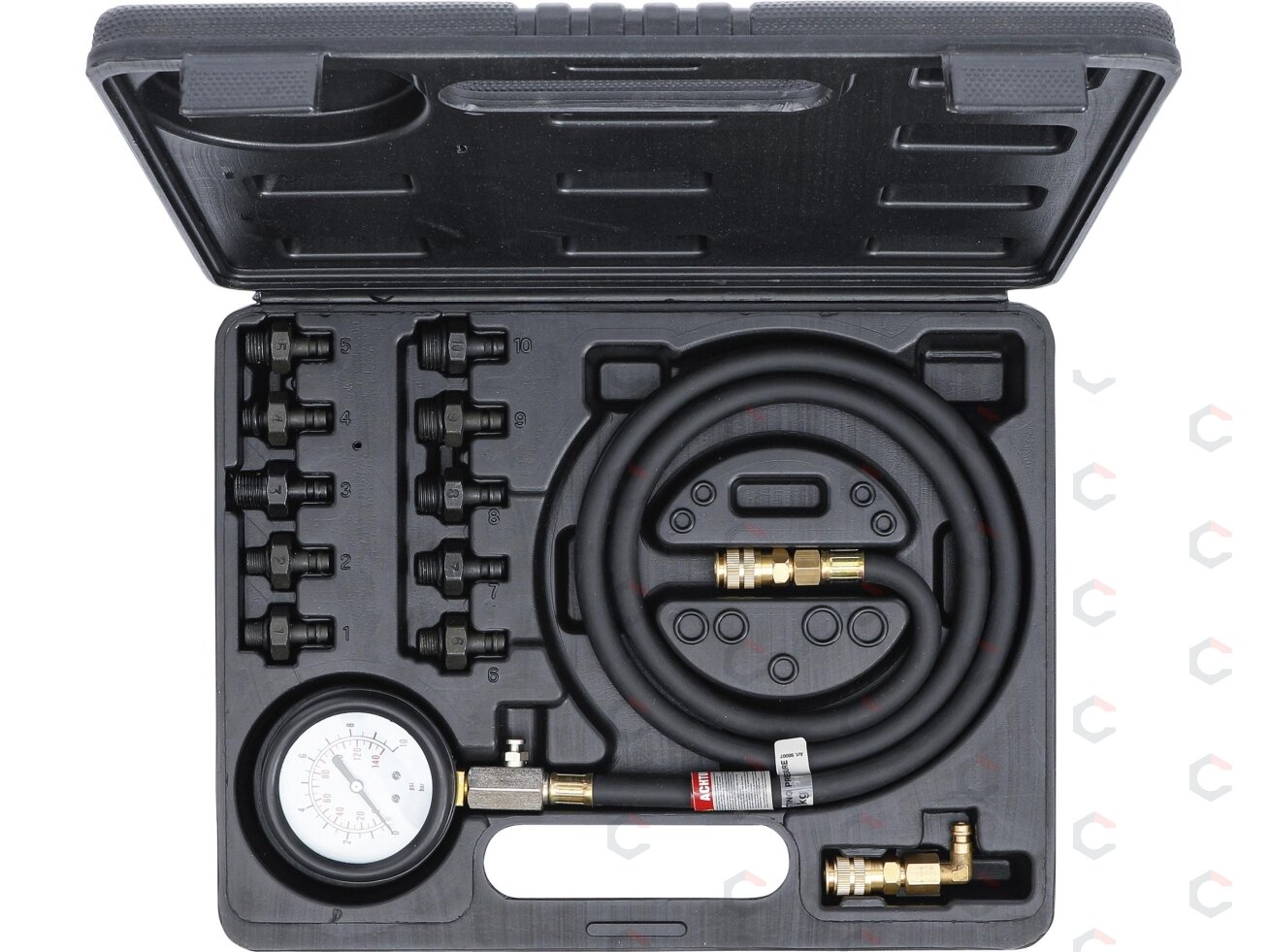 Tepalo slėgio/spaudimo matuoklis su ilga žarna ir adapteriais (98007) 4