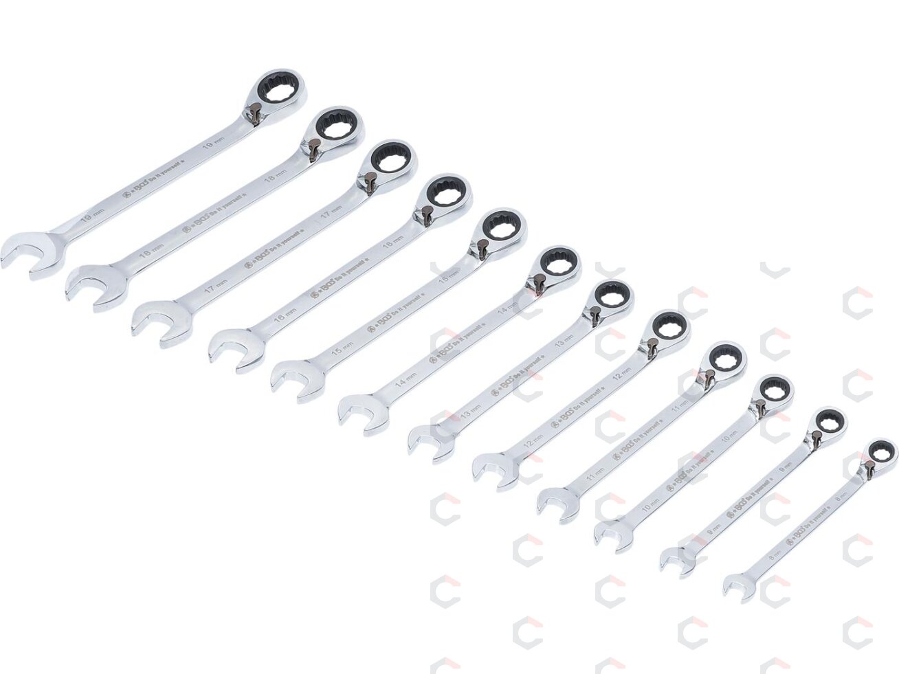 Terkšlinių raktų rinkinys | su reversu | 8 - 19 mm | 12 vnt. (30008) 1 Terkšlinių raktų rinkinys | su reversu | 8 - 19 mm | 12 vnt. (30008) 1