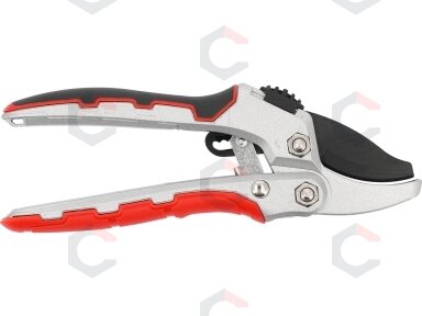 Genėjimo žirklės atraminio tipo su reketiniu mechanizmu 190 mm (YT-88122) Genėjimo žirklės atraminio tipo su reketiniu mechanizmu 190 mm (YT-88122)