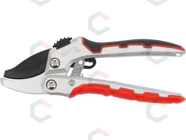 Genėjimo žirklės atraminio tipo su reketiniu mechanizmu 190 mm (YT-88122) Genėjimo žirklės atraminio tipo su reketiniu mechanizmu 190 mm (YT-88122)