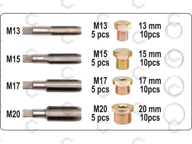 Tepalo išleidimo varžtų rem.komplektas | M13-M20 | 64 vnt. (YT-1757) 1 Tepalo išleidimo varžtų rem.komplektas | M13-M20 | 64 vnt. (YT-1757) 1