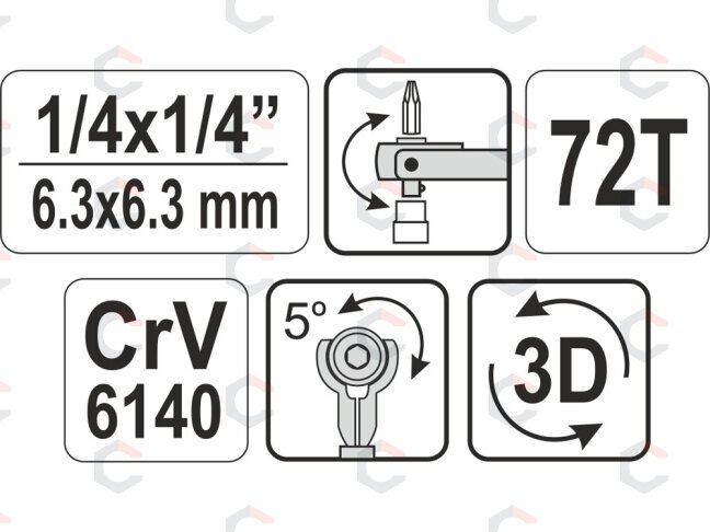 Terkšlė šarnyrinė | galvutėms ir antgaliams | 2 in 1 | 6.3 mm (1/4") (YT-03311) 7