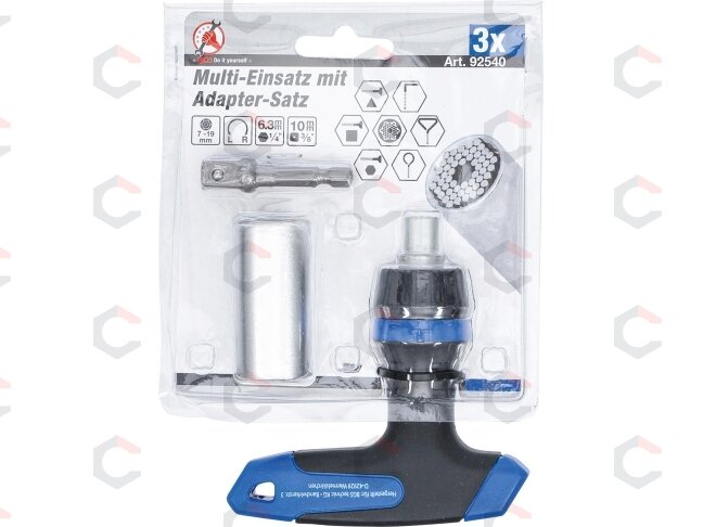 Terkšlinė rankena su daugiafunkcine galvute | 10 mm (3/8") | 7 - 19 mm | 3 vnt. (92540) 3 Terkšlinė rankena su daugiafunkcine galvute | 10 mm (3/8") | 7 - 19 mm | 3 vnt. (92540) 3