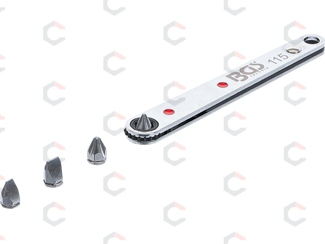Terkšlinis atsuktuvas | itin plonas | 6.3 mm (1/4") su 4 specialiais antgaliais (115) Terkšlinis atsuktuvas | itin plonas | 6.3 mm (1/4") su 4 specialiais antgaliais (115)