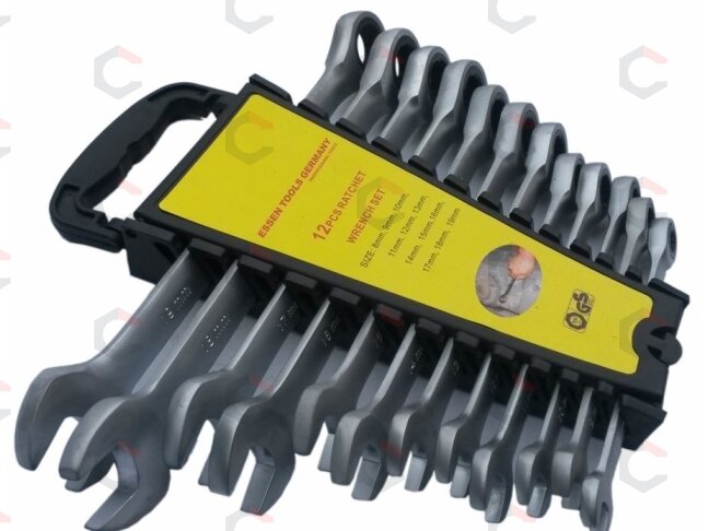Terkšlinių raktų komplektas matiniai be šarnyro 8-19 mm. 12 vnt. (ET-1212S) Terkšlinių raktų komplektas matiniai be šarnyro 8-19 mm. 12 vnt. (ET-1212S)