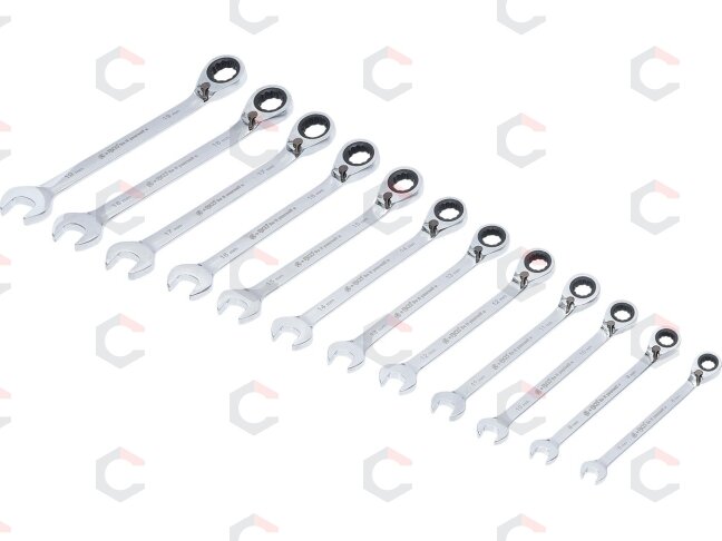 Terkšlinių raktų rinkinys | su reversu | 8 - 19 mm | 12 vnt. (30008) 1 Terkšlinių raktų rinkinys | su reversu | 8 - 19 mm | 12 vnt. (30008) 1