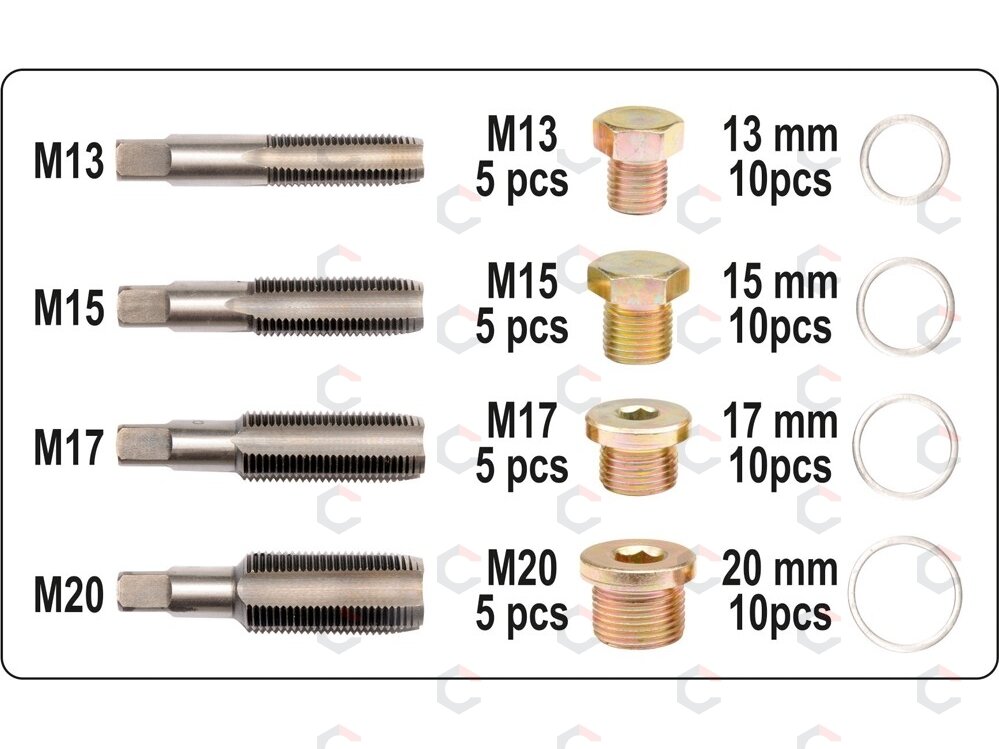 Tepalo išleidimo varžtų rem.komplektas | M13-M20 | 64 vnt. (YT-1757) 1 Tepalo išleidimo varžtų rem.komplektas | M13-M20 | 64 vnt. (YT-1757) 1