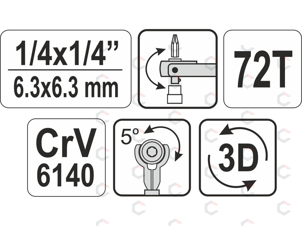 Terkšlė šarnyrinė | galvutėms ir antgaliams | 2 in 1 | 6.3 mm (1/4") (YT-03311) 7