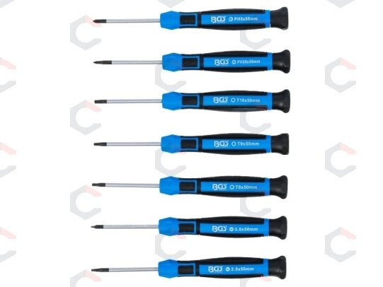 Tiksliųjų atsuktuvų rinkinys | PH00 - PH0 / slot SL 2.5 - 3.0 mm / T8 - T9 - T10 | 7 vnt (4881) 1