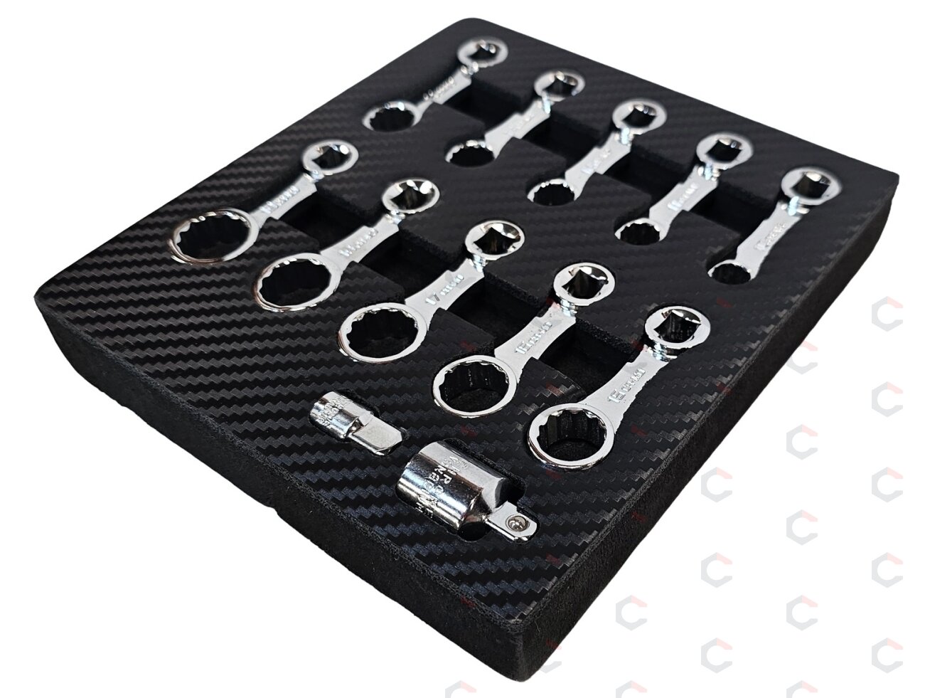 Torcinių sukimo momento adapterių rinkinys | 42Cr-Mo | 10 mm (3/8") | 10 - 19 mm | 12 vnt. (SK82912S) 2 Torcinių sukimo momento adapterių rinkinys | 42Cr-Mo | 10 mm (3/8") | 10 - 19 mm | 12 vnt. (SK82912S) 2