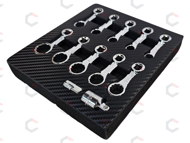 Torcinių sukimo momento adapterių rinkinys | 42Cr-Mo | 10 mm (3/8") | 10 - 19 mm | 12 vnt. (SK82912S) 2 Torcinių sukimo momento adapterių rinkinys | 42Cr-Mo | 10 mm (3/8") | 10 - 19 mm | 12 vnt. (SK82912S) 2