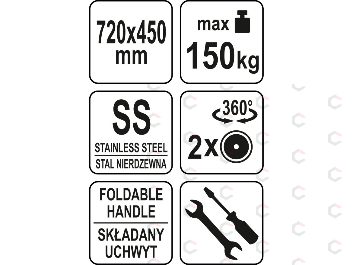 Transportavimo vežimėlis/platforma | nerūdijantis plienas | 720x450 mm (YG-09080) 4