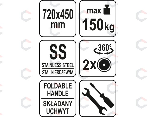 Transportavimo vežimėlis/platforma | nerūdijantis plienas | 720x450 mm (YG-09080) 4 Transportavimo vežimėlis/platforma | nerūdijantis plienas | 720x450 mm (YG-09080) 4