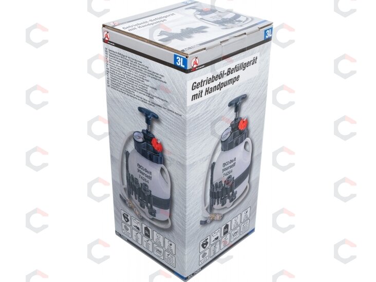 Transmisijos alyvos pildymo įrankis su rankiniu siurbliu | 3 l | 12 adapterių (74264) 4 Transmisijos alyvos pildymo įrankis su rankiniu siurbliu | 3 l | 12 adapterių (74264) 4