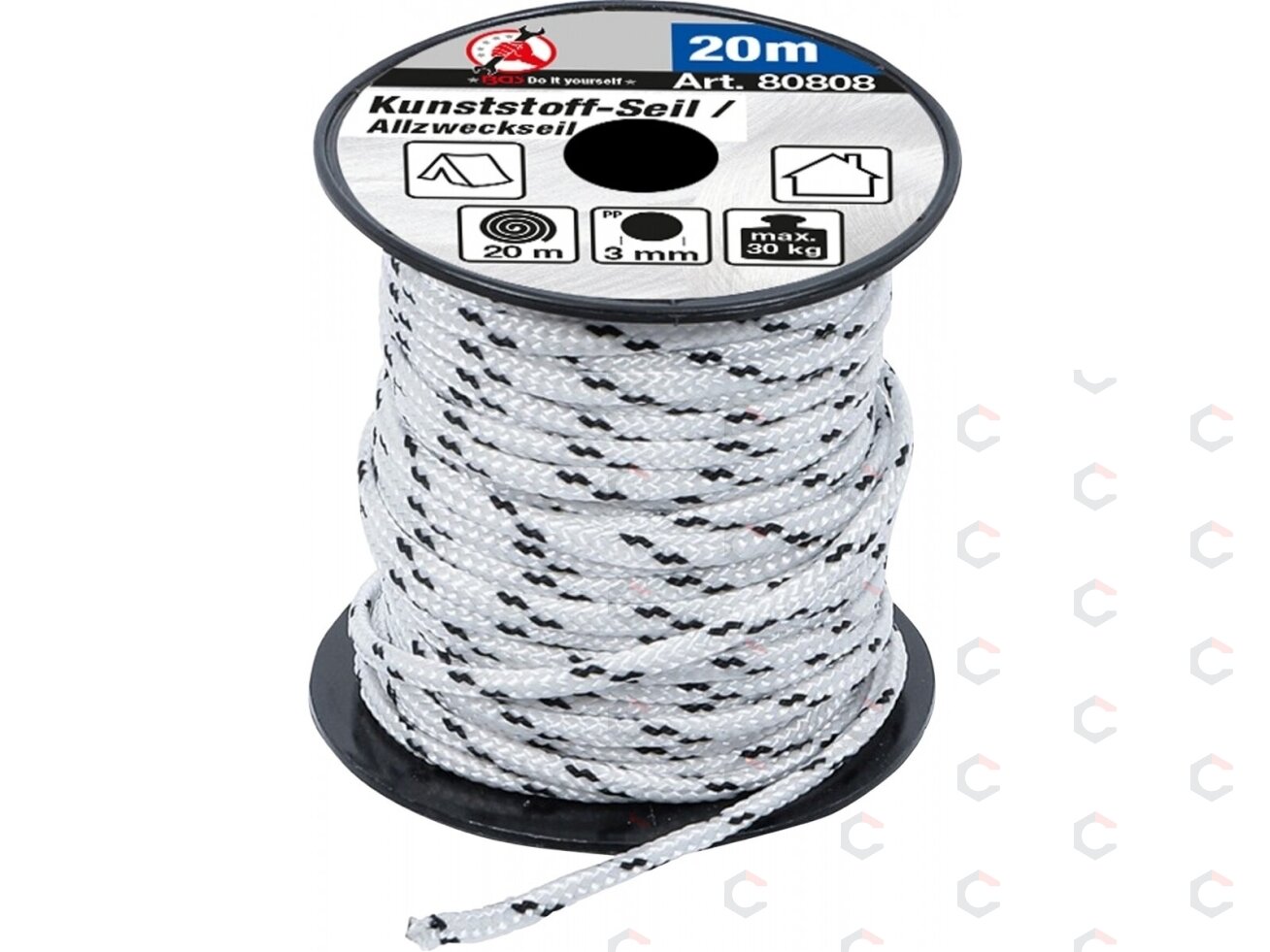 Universali virvė | 3 mm x 20 m | juoda / balta (80808) Universali virvė | 3 mm x 20 m | juoda / balta (80808)