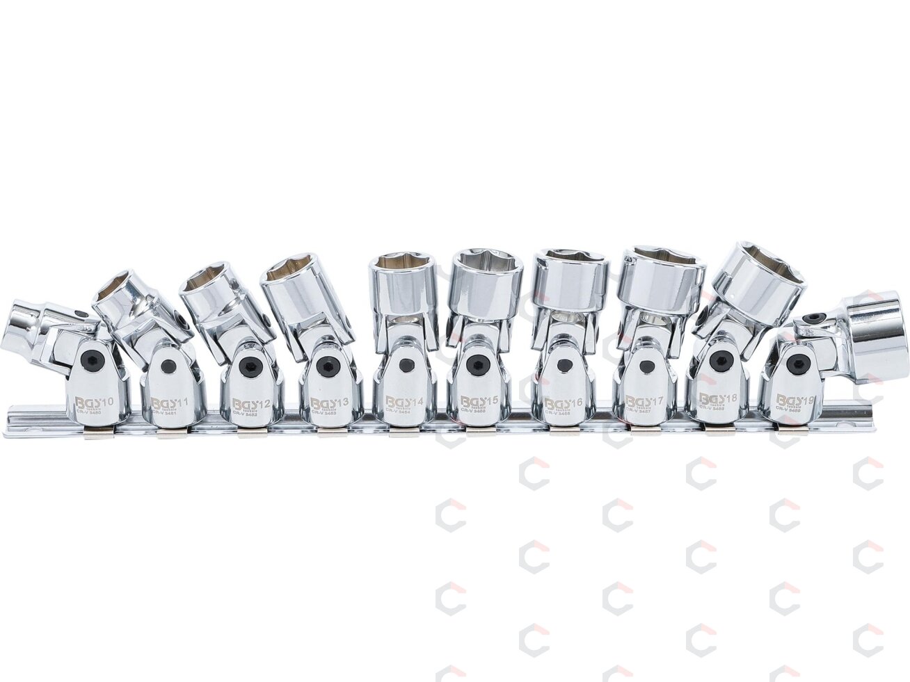 Universalus galvučių komplektas šarnyrinis, šešiakampis | 10 mm (3/8") | 10 - 19 mm | 10 vnt. (205) 1 Universalus galvučių komplektas šarnyrinis, šešiakampis | 10 mm (3/8") | 10 - 19 mm | 10 vnt. (205) 1