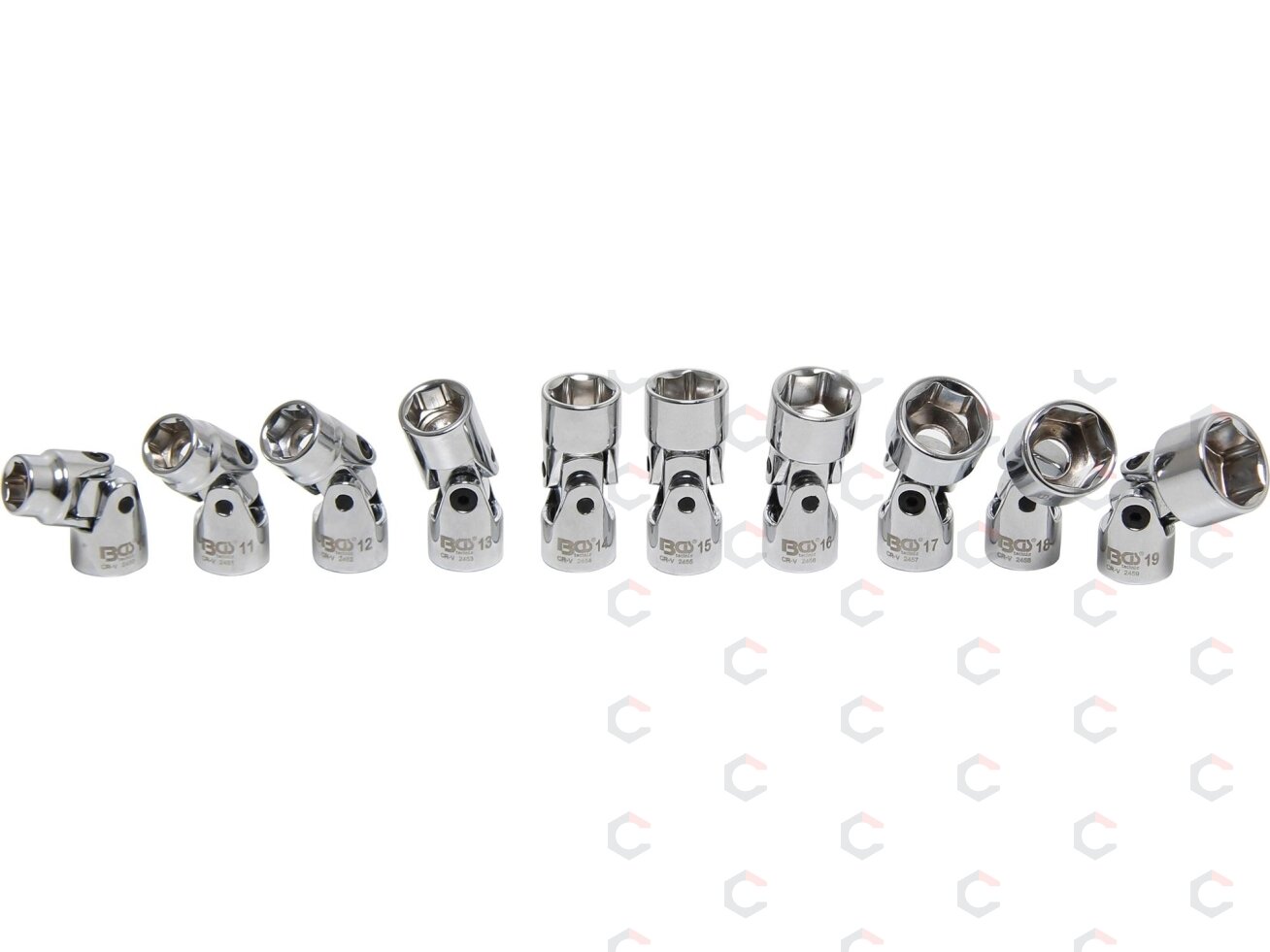 Universalus galvučių komplektas šarnyrinis, šešiakampis | 10 mm (3/8") | 10 - 19 mm | 10 vnt. (205) 4 Universalus galvučių komplektas šarnyrinis, šešiakampis | 10 mm (3/8") | 10 - 19 mm | 10 vnt. (205) 4