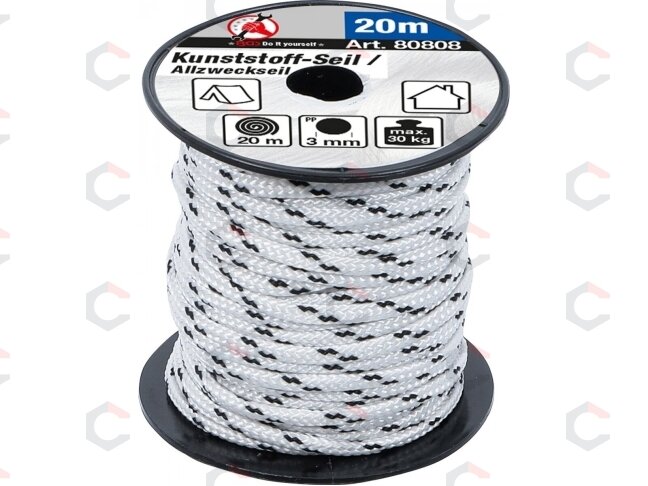 Universali virvė | 3 mm x 20 m | juoda / balta (80808) 3 Universali virvė | 3 mm x 20 m | juoda / balta (80808) 3