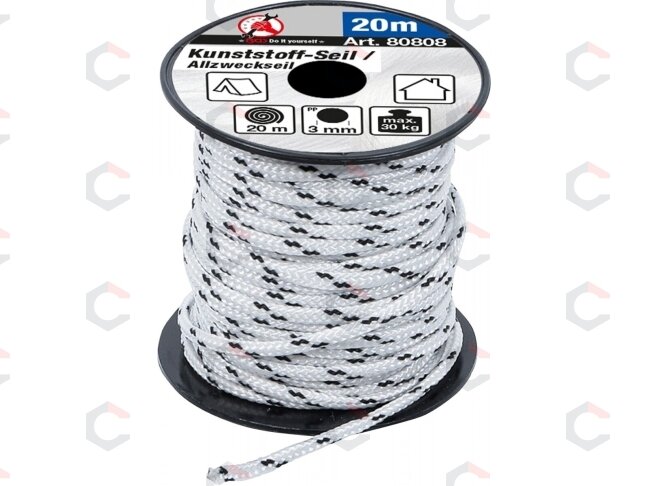 Universali virvė | 3 mm x 20 m | juoda / balta (80808) Universali virvė | 3 mm x 20 m | juoda / balta (80808)
