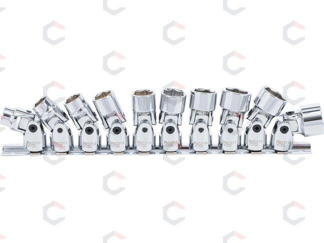 Universalus galvučių komplektas šarnyrinis, šešiakampis | 10 mm (3/8") | 10 - 19 mm | 10 vnt. (205) 1 Universalus galvučių komplektas šarnyrinis, šešiakampis | 10 mm (3/8") | 10 - 19 mm | 10 vnt. (205) 1