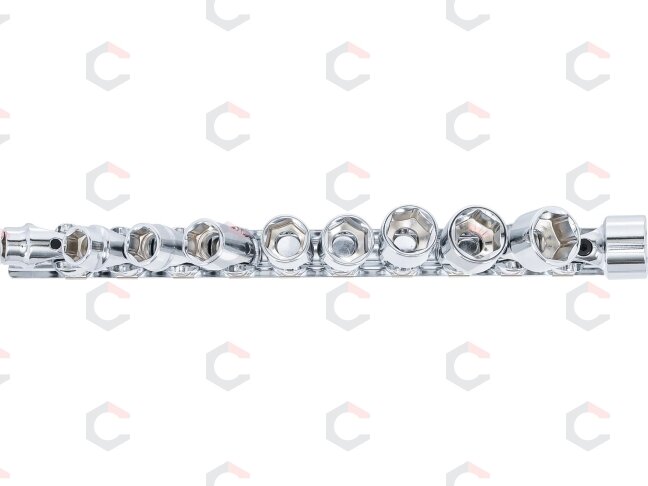 Universalus galvučių komplektas šarnyrinis, šešiakampis | 10 mm (3/8") | 10 - 19 mm | 10 vnt. (205) 2 Universalus galvučių komplektas šarnyrinis, šešiakampis | 10 mm (3/8") | 10 - 19 mm | 10 vnt. (205) 2
