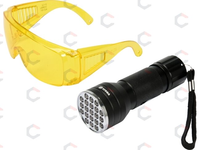 UV žibintuvėlis ir akiniai kondicionavimo sistemos nuotėkio aptikimui | UV 21 LED (82756) UV žibintuvėlis ir akiniai kondicionavimo sistemos nuotėkio aptikimui | UV 21 LED (82756)