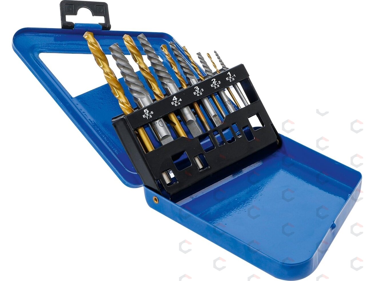 Užlūžusių varžtų išsukėjų ir kairinių grąžtų rinkinys | HSS | titano nitridas | 2 - 7.5 mm | 10 vnt. (6780) 3 Užlūžusių varžtų išsukėjų ir kairinių grąžtų rinkinys | HSS | titano nitridas | 2 - 7.5 mm | 10 vnt. (6780) 3