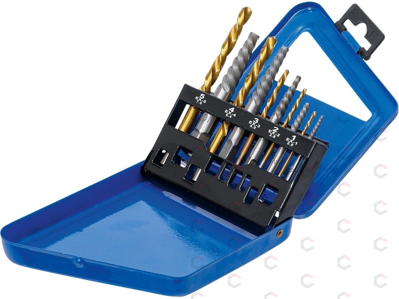 Užlūžusių varžtų išsukėjų ir kairinių grąžtų rinkinys | HSS | titano nitridas | 2 - 7.5 mm | 10 vnt. (6780) Užlūžusių varžtų išsukėjų ir kairinių grąžtų rinkinys | HSS | titano nitridas | 2 - 7.5 mm | 10 vnt. (6780)