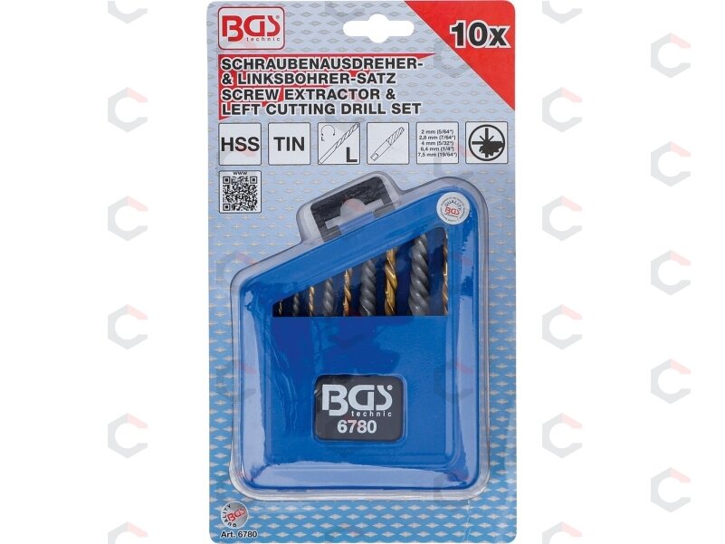 Užlūžusių varžtų išsukėjų ir kairinių grąžtų rinkinys | HSS | titano nitridas | 2 - 7.5 mm | 10 vnt. (6780) 5 Užlūžusių varžtų išsukėjų ir kairinių grąžtų rinkinys | HSS | titano nitridas | 2 - 7.5 mm | 10 vnt. (6780) 5