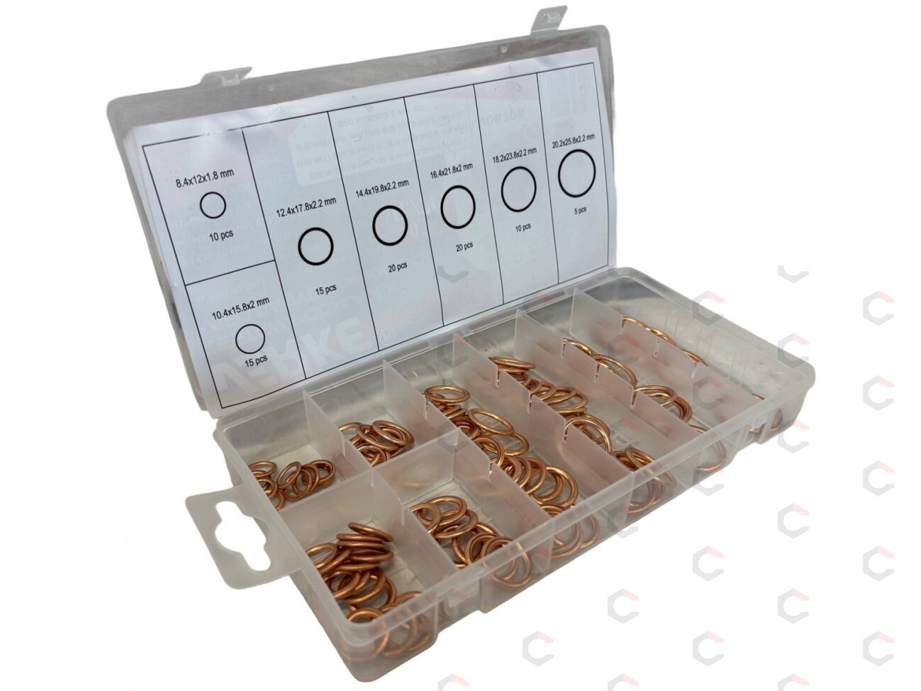 Varinių tarpinių su įpresuota guma rinkinys | apvalios | Ø 6–20 mm | 95 vnt. (SK010095) Varinių tarpinių su įpresuota guma rinkinys | apvalios | Ø 6–20 mm | 95 vnt. (SK010095)