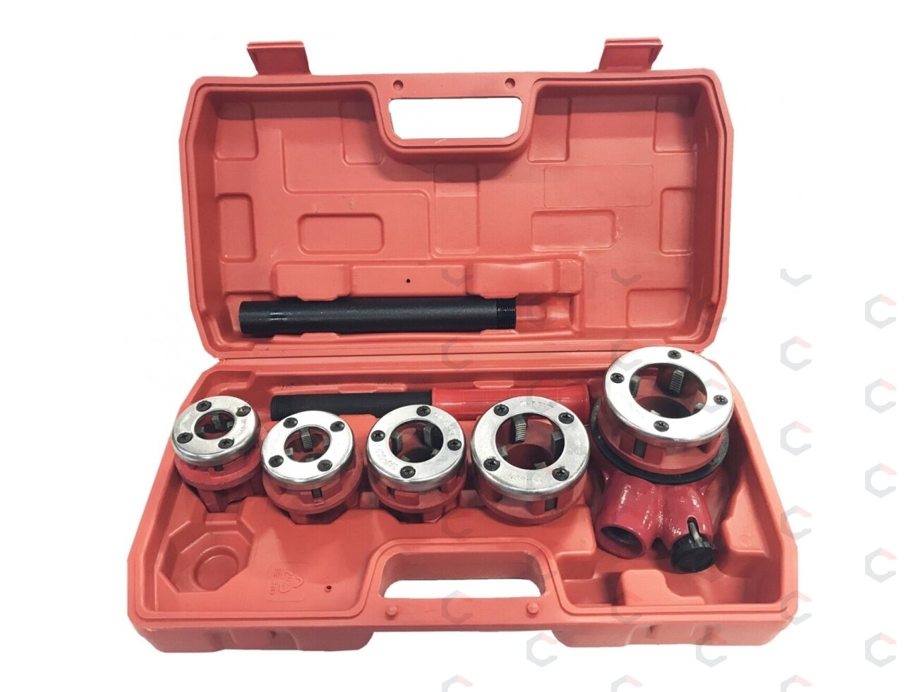 Vamzdinių sriegpjovių rinkinys su terkšle | 3/8"- 1 1/4" | 5 vnt. (EQ-7629) 1 Vamzdinių sriegpjovių rinkinys su terkšle | 3/8"- 1 1/4" | 5 vnt. (EQ-7629) 1