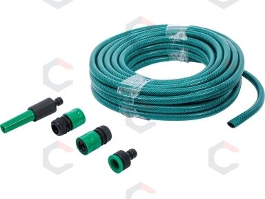 Vandens žarna | PVC | su purškimo pistoletu ir greitosiomis movomis | 15 m | 6 vnt. (70906) Vandens žarna | PVC | su purškimo pistoletu ir greitosiomis movomis | 15 m | 6 vnt. (70906)