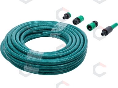 Vandens žarna | PVC | su purškimo pistoletu ir greitosiomis movomis | 15 m | 6 vnt. (70906) Vandens žarna | PVC | su purškimo pistoletu ir greitosiomis movomis | 15 m | 6 vnt. (70906)