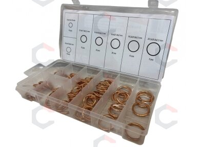 Varinių tarpinių su įpresuota guma rinkinys | apvalios | Ø 6–20 mm | 95 vnt. (SK010095) Varinių tarpinių su įpresuota guma rinkinys | apvalios | Ø 6–20 mm | 95 vnt. (SK010095)