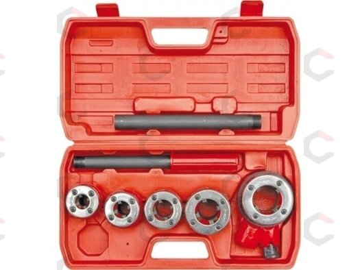 Vamzdinių sriegpjovių rinkinys su terkšle | 3/8"- 1 1/4" | 5 vnt. (EQ-7629) Vamzdinių sriegpjovių rinkinys su terkšle | 3/8"- 1 1/4" | 5 vnt. (EQ-7629)