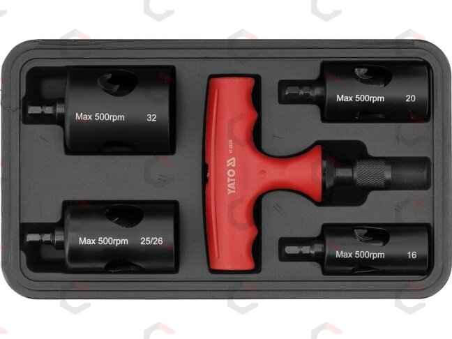 Vamzdžių kalibravimo ir briaunų nuėmimo rinkinys PEX | 16–32 mm | 5 vnt (YT-22370) 1